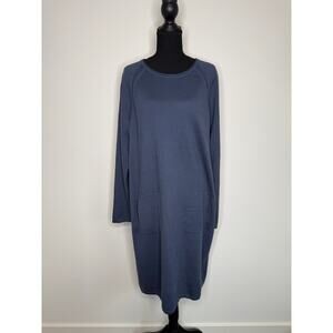 NEW Pure Jill Cotton Cashmere Blend Dress Blue Long Sleeve Pockets Large